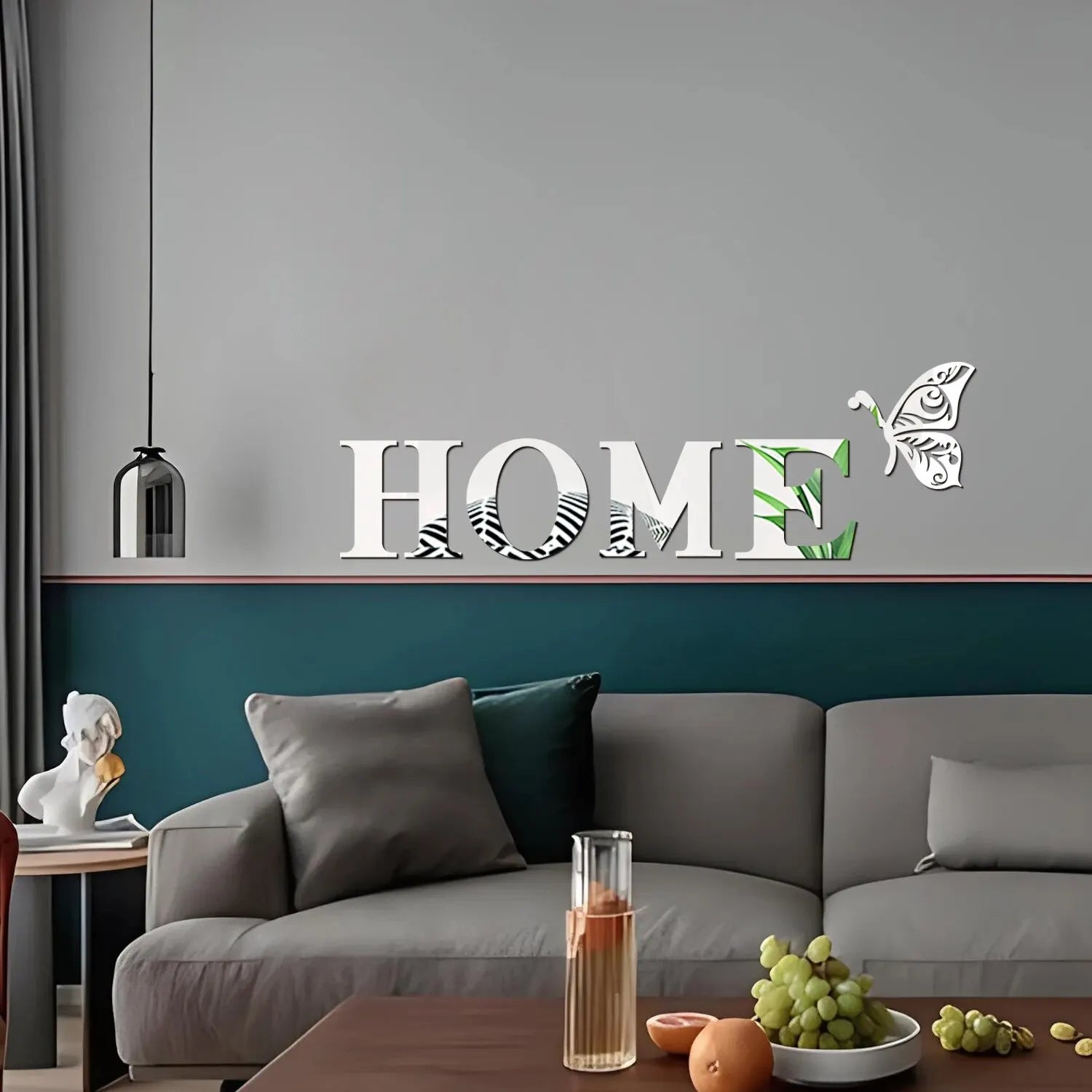 Home Logo 3D Mirror selver Wall Sticker