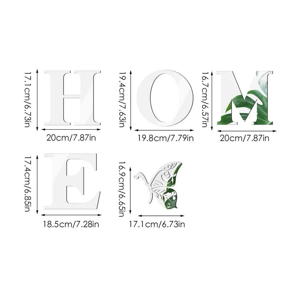 Home Logo 3D Mirror selver Wall Sticker