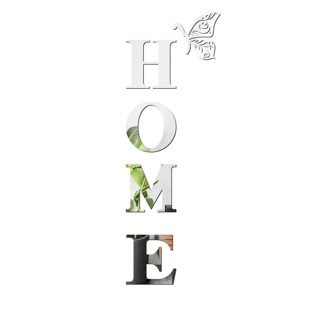 Home Logo 3D Mirror selver Wall Sticker