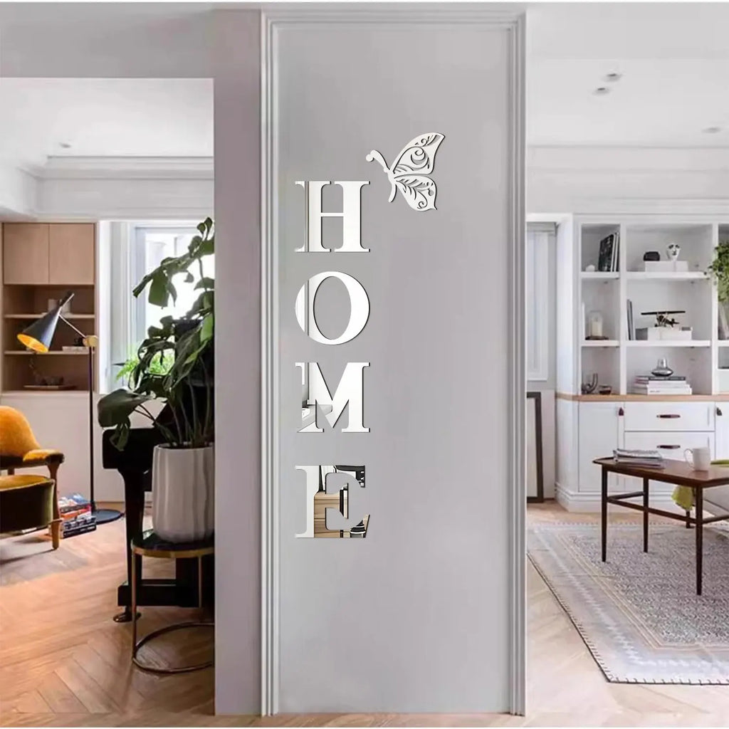 Home Logo 3D Mirror selver Wall Sticker