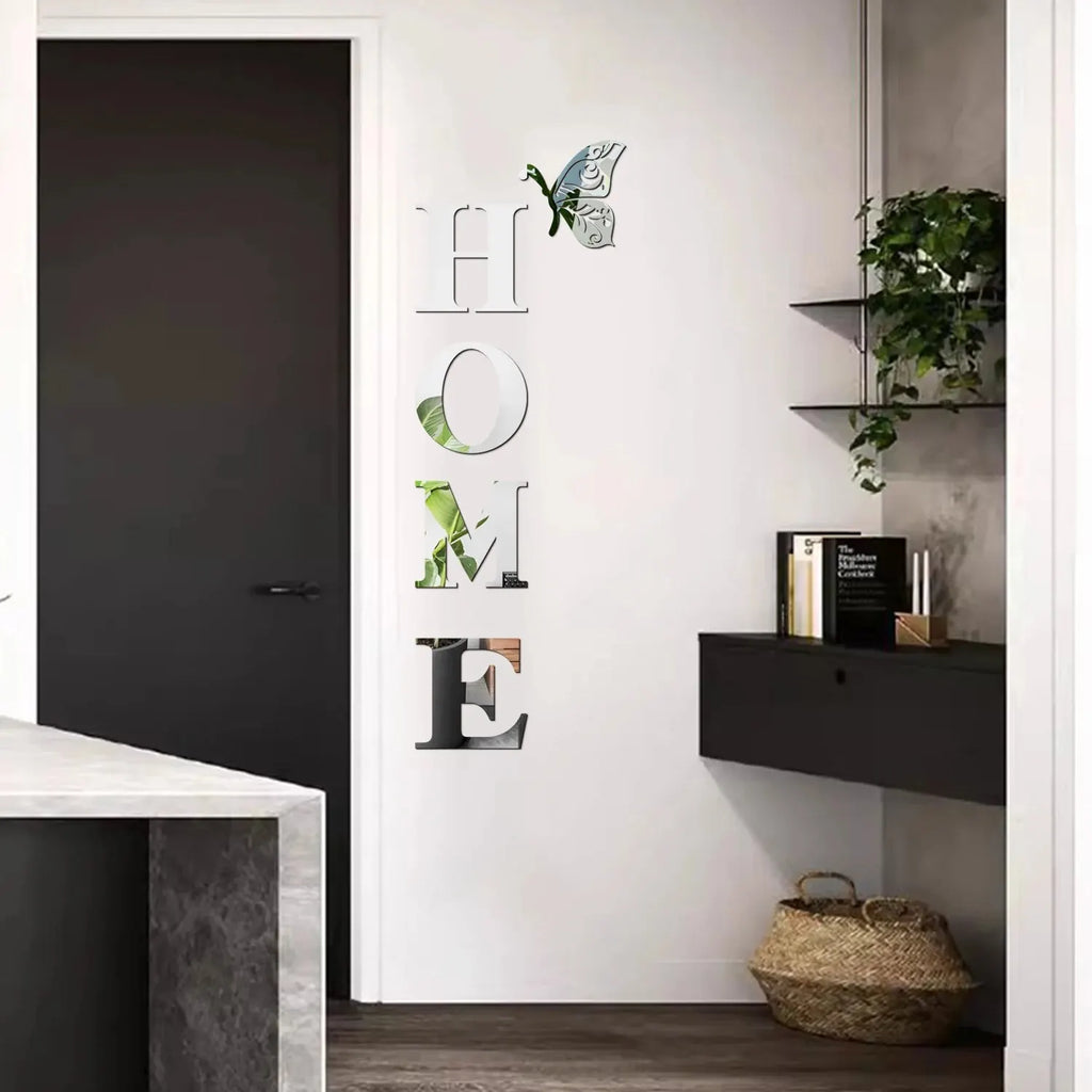 Home Logo 3D Mirror selver Wall Sticker