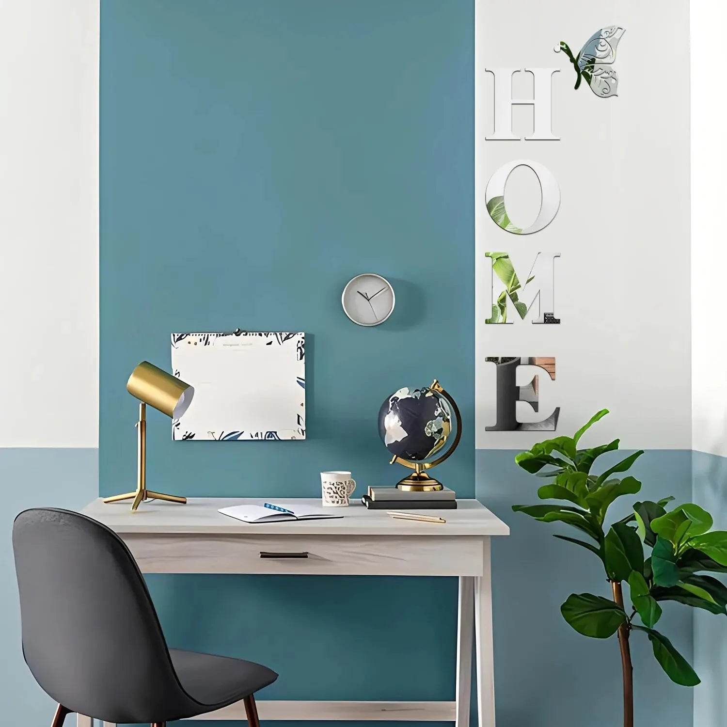 Home Logo 3D Mirror selver Wall Sticker