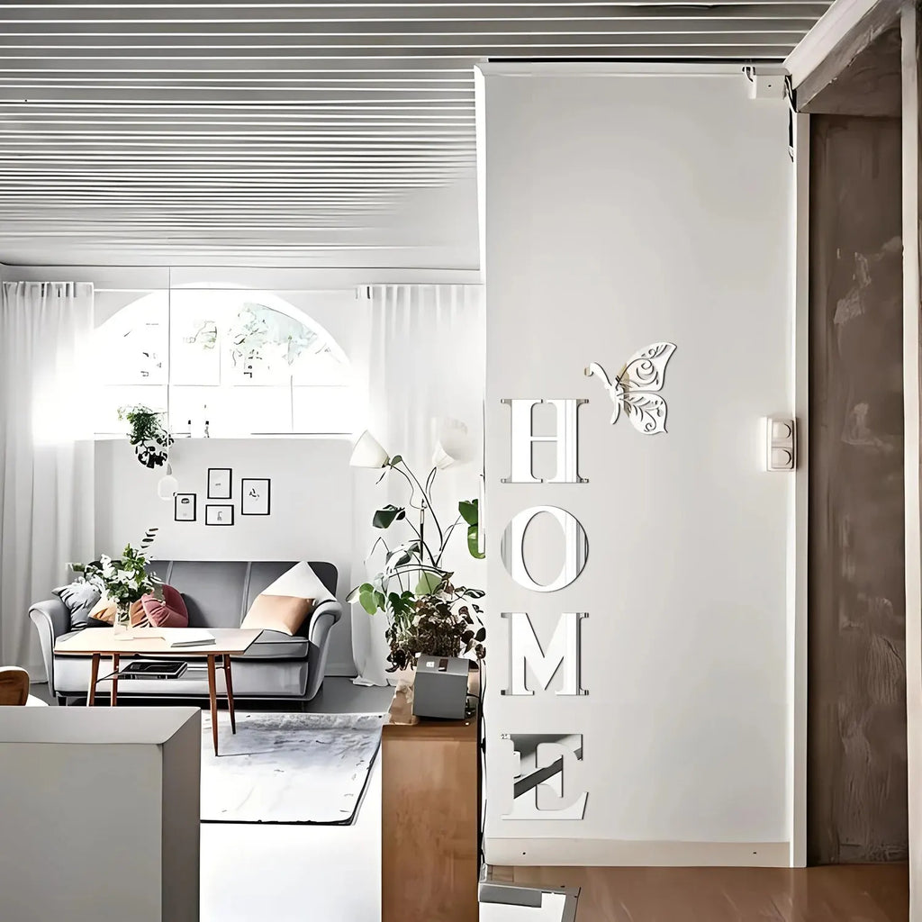 Home Logo 3D Mirror selver Wall Sticker