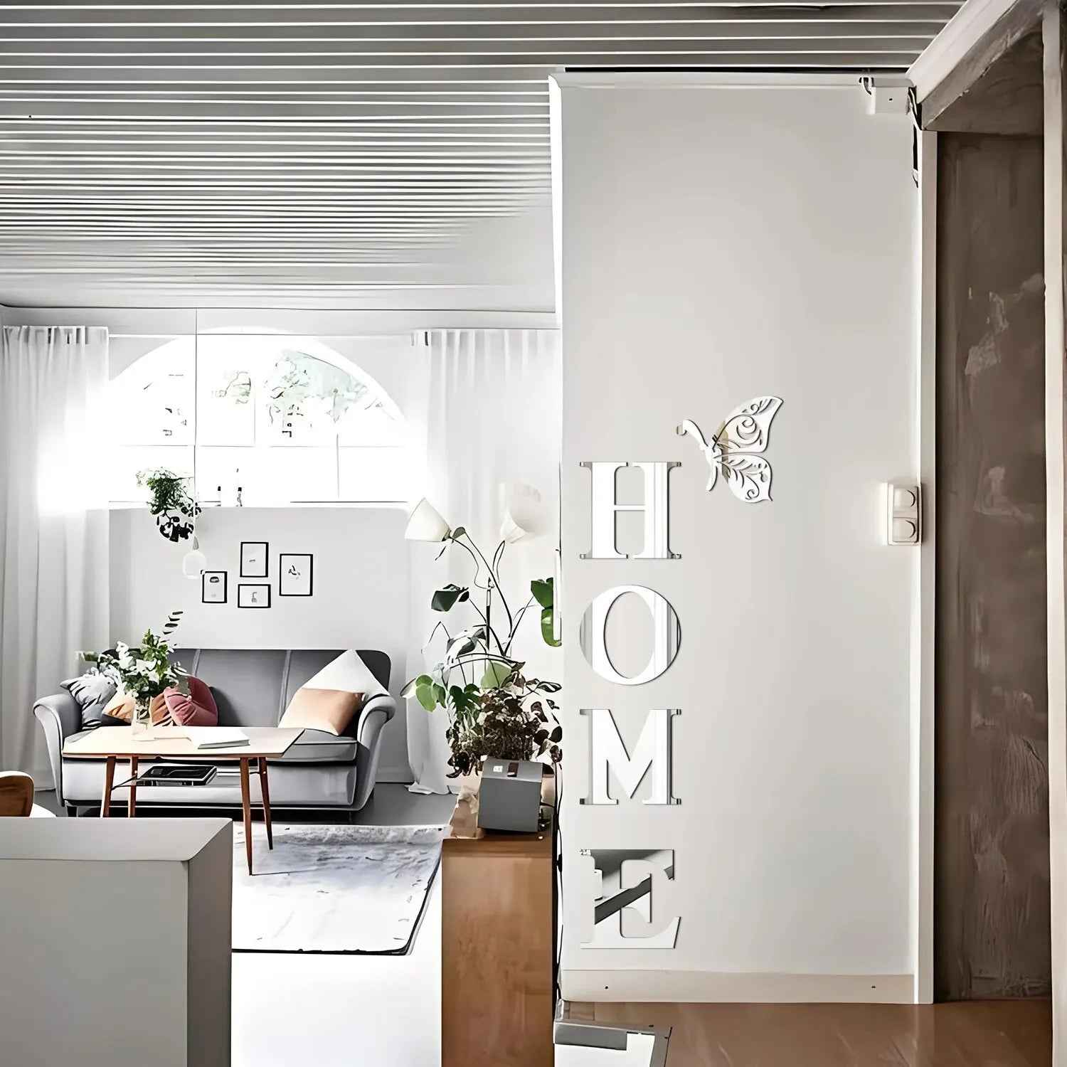 Home Logo 3D Mirror selver Wall Sticker